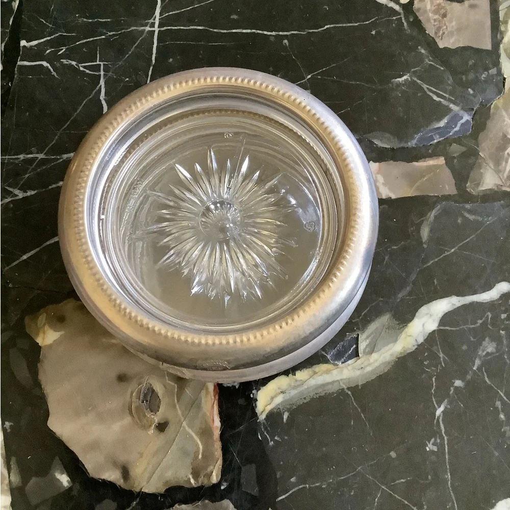 Set of 4 etched crystal sterling silver made in Italy coasters